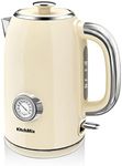 KitchMix Electric Kettle,1.7L Stainless Steel Tea Kettle with Thermometer,1500W Cordless Water Boiler with LED Indicator, Auto Shut-Off & Boil-Dry, Cool Touch Handle, BPA Free - Retro Beige