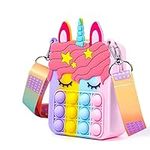 hirsrian Pop Fidget Bag Toy, Rainbow Fashion Shoulder for Girl Popping it Squeeze Toy Relieve Stress Kids and Adults(unicorn)