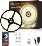 Yeewhale COB LED Strip Lights 50ft,3000K DC 24V Dimmable Warm White Flexible LED Rope Lights for Bedroom,with Remote and app Control LED Lights Strip for Living Room, Shelf, Cabinet