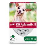 K9 Advantix II Flea and Tick Treatment for Small Dogs weighing less than 4.5 kg (less than 10 lbs.)-2 doses