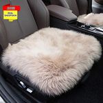 Sisha Sheepskin Seat Cushion Cover Winter Warm Natural Wool Car Seat Covers Universal Fit for Most Car, Truck, SUV, or Van Front Cameo Brown