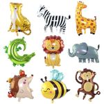 Siumir Jungle Animal Balloons, 9 Gaint (20-36in) Safari Animal Balloons for Children Birthday Party, Animal Theme Party Decoration, Monkey, Elephant, Zebra, Lion, Leopard, Crocodile, Giraffe, Bee