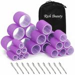 Rich Beauty Self Grip Hair Curlers 34 Pcs Set with 24 Velcro Rollers (4 Sizes) + 10 Stainless Steel Duckbill Clips | Heatless Hair Rollers for Long, Medium & Short Hair | Purple