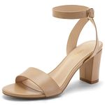 Greatonu Women's Chunky Heels Block Strappy Open Toe Ankle Strap Buckle Heeled Sandals For Women Wedding Party Dress Shoes Nude 8
