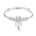 Luckimoli Silver Dream Catcher Tassel Feather Charm Bracelet Bangle Adjustable Mother's Day Jewelry Gift Birthday Christmas Gifts for Women Mom Wife Girls