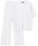 PRETTYGARDEN Women's 2 Piece Outfits Casual Short Sleeve Pullover Tops and Wide Leg Pants Lounge Sets Tracksuits (White,Small)