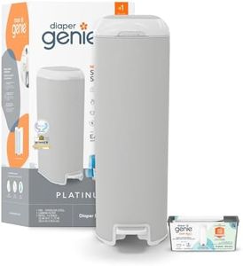 Diaper Genie Platinum Pail (Stone Grey) is Made in Durable Stainless Steel and Includes 1 Easy Roll Refill with 18 Bags That can Last up to 5 Months.