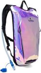 REINOS Hydration Backpack Pack with 2L Water Bladder Rave Essentials Lightweight Bag for Hiking, Running Vest, Music Festival for Men Women (Holo Purple)