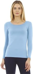 Thermajane Scoop Neck Long Sleeve Thermal Shirts for Women Cold Weather, Womens Thermal Underwear Tops, Base Layer Women Thermal (Pale Blue, Small)