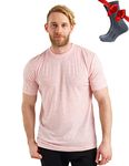 Merino.tech Merino Wool T-Shirt Mens - 100% Organic Merino Wool Undershirt Lightweight Base Layer + Hiking Wool Socks, Flamingo, Medium