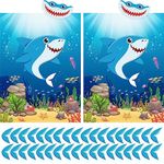 ASTARON 2Pack Pin The Tail on The Shark Game, 2 Big Posters 21"x 28" and 48pcs Tail Stickers for Multiplayer Sea-themed Shark Birthday Party Supplies Wall Home Decorations