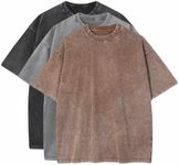 3 Pcs Men's Oversized Cotton Summer T-Shirts - Vintage Baggy Tee Loose Fit Short Sleeve T-Shirts Casual Streetwear, E, Large