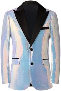 GHNXCY Men's Shiny Sequins Blazer Suit Jacket Stylish Tuxedo for Party,Wedding,Banquet,Prom (US, Alpha, Small, Regular, Regular, White)
