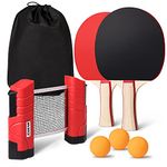 XGEAR Anywhere Ping Pong Equipment to-Go Includes Retractable Net Post, 2 Ping Pong Paddles, 3 pcs Balls, Attach to Any Table Surface, for All Ages