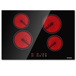 thermomate 30 Inch 4 Burners Electric Cooktop, Built in Electric Radiant Stove Top, 6000W Ceramic Glass Cooktop with Sensor Touch Control, 9 Heating Level, Chlid Lock & Timer, 220-240V Hard Wire