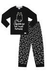 Girls I Can Hear You But I'm Not Listening Cat Long Cotton Pyjama Set (11-12 Years) Black