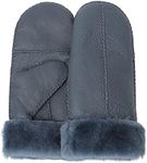Surblue Winter Leather Mittens Sheepskin Shearling Lambskin Gloves Liner Fur Lambswool for Women and Men Cold Weather (Blue, M)