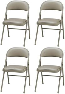 MECO Sudden Comfort Deluxe Chicory Lace Vinyl Padded Folding Chair with Steel Frame and Contoured Backrest for Indoor Outdoor Use, (Set of 4)