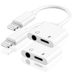 [Apple MFi Certified] Apple iPhone Headphone Adapter Splitter, 2 Pack 2 in 1 Lightning to 3.5mm Headphone Jack Aux Audio + Charger Cable Splitter Adapter Dongle for iPhone 14 13 12 11 XS XR X 8 7 iPad