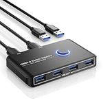 USB 3.0 Switch Selector for 2 Computers, USB Switcher Sharing 4 USB Devices Peripheral Hub for Mouse, Keyboard, Scanner, Printer; for Mac/Windows/Linux; 2 Pack USB Cables Include