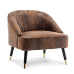 Durable Brown Faux Leather / Suede Fabric Accent Slipper Bedroom Chair - Modern Rustic Vintage Cocktail Chair for Coffee Table Corner Living Room Office , Small Single Dressing Table Vanity Armchair