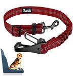 SlowTon Dog Seat Belt, Adjustable Dog Safety Belt Leash, 2 in 1 Latch Bar Attachment Dog Car Seatbelt with Elastic Nylon Bungee Buffer, Reflective Nylon Belt Tether Connect to Dog Harness(Red,35.5in)