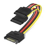 CARE CASE Sata Power Extension Cable 15 Pin Male To 2 X 15 Pin Female Power Extension Y Splitter Cable Adapter., Black