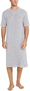 SWOMOG Men's Night Shirt Short Sleeve Nightwear for Sleeping Loose Nightgown Soft Comfy Sleep Shirt X-Large Grey