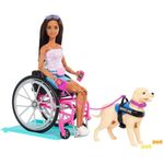 Barbie Doll & Playset with Service Dog, Pink Wheelchair, Ramp & Accessories, Brunette Fashion Doll in Removable Outfit