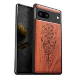 Carveit Wood Case for Pixel 8 Case [Natural Wood & Black Soft TPU] Shockproof Protective Cover Unique Wooden Case Compatible with Google Pixel 8 Case (Viking Compass-Red Wood)