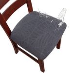 Genina Waterproof Seat Covers for Dining Room Chairs, Stretch Chair Seat Covers Removable Washable Dinning Room Kitchen Chair Cushion Slipcovers (Leaves-Dark Gray, 4 PCS)