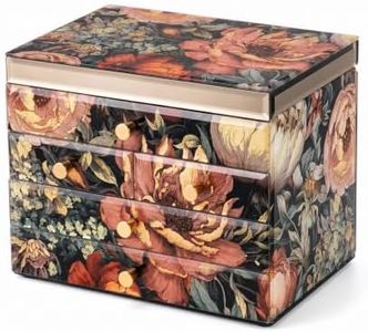 Homruilink High End Glass Jewelry Box for Women, 4 Layer, Peony