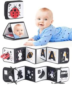 Infinno Black & White Baby Toys High Contrast Crinkle Cloth Activity Book, Infant Mirror Toys for Baby 0-6 Months, Newborn Sensory Tummy Time Toys for Infants, Baby Development Essential