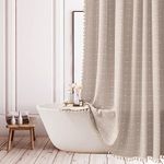 Farmhouse Plaid Shower Curtain - Boho Checkered Splicing Fabric Shower Curtains for Bathroom, Vintage Chic Cottagecore Thick Bathroom Curtain Set with Tassel - Bohemian Cloth Shower Curtain 72x72, Tan