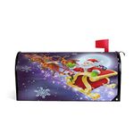 Merry Christmas Welcome Magnetic Mailbox Post Box Cover Wraps, Santa Reindeer Moon Standard Size Makover MailWrap Garden Home Decor