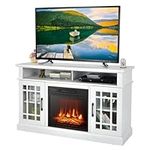 DORTALA Electric Fireplace TV Stand for TVs Up to 55 Inches, Fireplace Entertainment Center with Cabinets & Adjustable Shelves, Remote Control, White