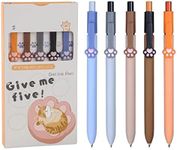 GOMOVING 5Pcs Gel Pens, Quick Dry Ink Pens Retractable Cute Pen Black Ink Pens Smooth Writing Ballpoint for School Office Home Supplies, Gifts for Women Men Cat Lovers (Yellow)