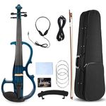 Vetimobato 4 String/5 String Silent Electric Violin 4/4 Full Size Solid Wood Practice Violin with Ebony Fittings & Violin Case& Violin Bow (4 String Blue Flame Maple Small Jack)