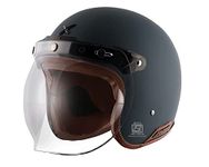 Axor Retro Jet Leather ISI Dot Certified Lightweight Open Face Helmet for Men and Women with Clear Bubble Visor Dull Slate(L)