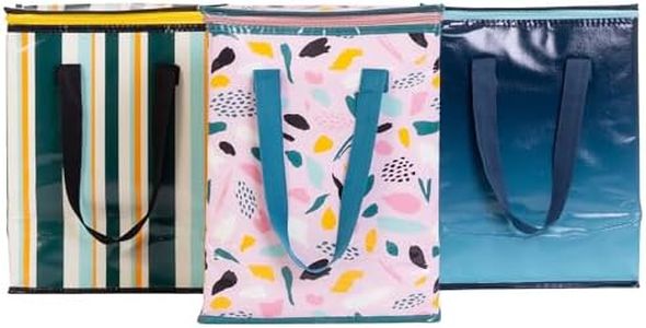 Planet E Reusable Grocery Shopping Bags – Colorful Collapsible Insulated Zippered Coolers (Pack of 3)