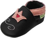 SAYOYO Baby Crown Shoes Soft Leather Sole Infant Toddler Prewalker Shoes (18-24 Months, Black)