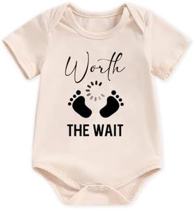 Kakaban I Was Worth The Wait Baby Bodysuit Newborn Infant Baby Boy Girl Coming Home Outfit Pregnance Announcement(Beige Worth The Wait,0-3 Months)