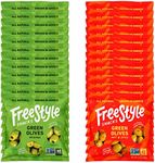 Freestyle Snacks Olive Snack Packs - Single Serve - Fresh Pitted Green Olives, Jumbo-Sized, Grown in Greece, All Natural, Non-GMO, Paleo, Sugar-Free, Keto, Salty Snack - Variety, 1.1oz (24 Pack)