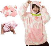 Plushible Wearable Blanket Hoodie Oversized Long Sleeve Sweatshirt Front Pocket Cozy Gifts For Kids Girls Boys Strawberry Cow Snugible Pillow