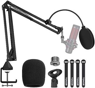 Microphone Arm Stand, TONOR Adjustable Suspension Boom Scissor Mic Stand with Pop Filter, 3/8" to 5/8" Adapter, Mic Clip, Upgraded Heavy Duty Clamp for Hyperx Blue Yeti Rode Elgato etc. Mics (T20)