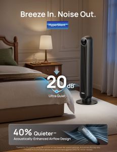 DREO Silent Tower Fan, 8-Speed Bladeless Floor Fan – Remote, 90° Oscillation, Black
