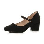 AJVANI Womens Ladies mid Block Heel Strap Work Evening Party Mary Jane Court Shoes Size 5 38 Black Suede