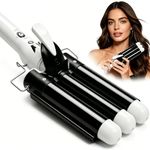 Hair Waver,3 Barrel Curling Iron Wand 25mm(1 Inch) Hair Crimper for Women,Hair Waver Iron with Temperature Adjustable,Beach Waves Curling Iron with Dual Voltage,Black
