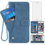 Asuwish Compatible with iPhone 5S 5 SE 2016 5SE Wallet Case and Tempered Glass Screen Protector Flip Cover Card Holder Cell Phone Cases for iPhone5 iPhone5s iPhoneSE iPhone6se i 6SE iPhone5se Blue