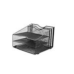 JEBELE Desk Document Stationery Organiser 3 Tiers 2 Vertical Compartments Desktop A4 Paper Mesh In Tray, Office Desk Tidy File Holder Paper Organiser Magazine Storage Shelf Filing Rack, Black